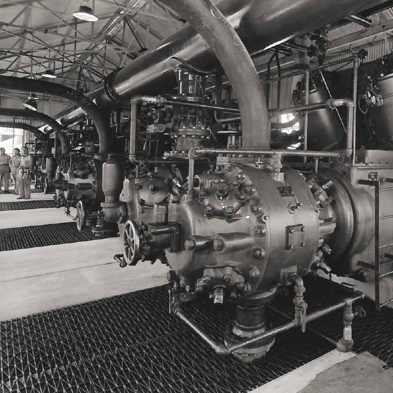 1950s A Cooper-Bessemer compressor cylinder driven by a GMV engine